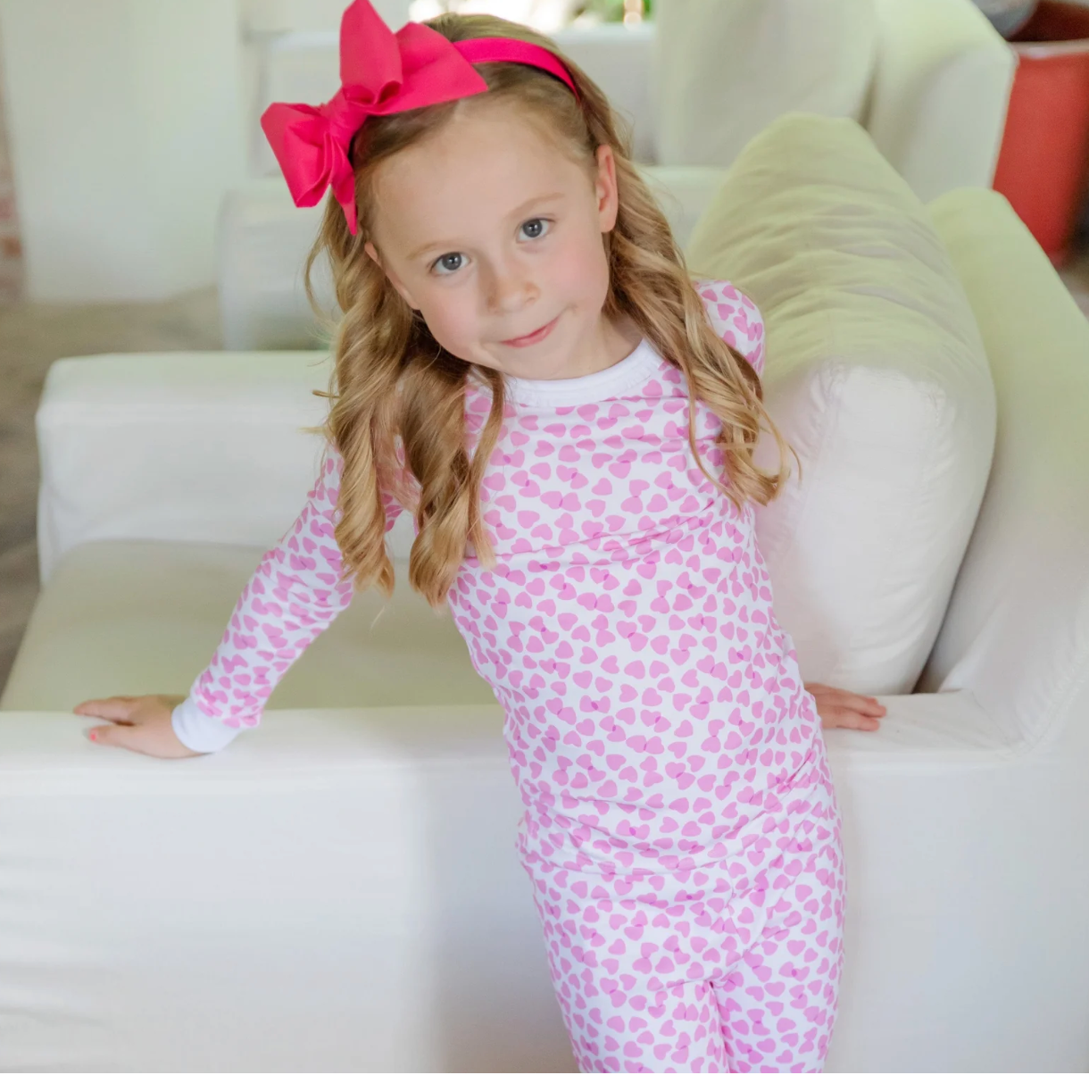 Ava Girls' Pajama Pant Set - Confetti Hearts Pink from Anderson Parker