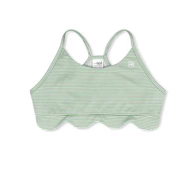 Becca Scallop Sports Bra - Pistachio Green Ministripe from Anderson Parker