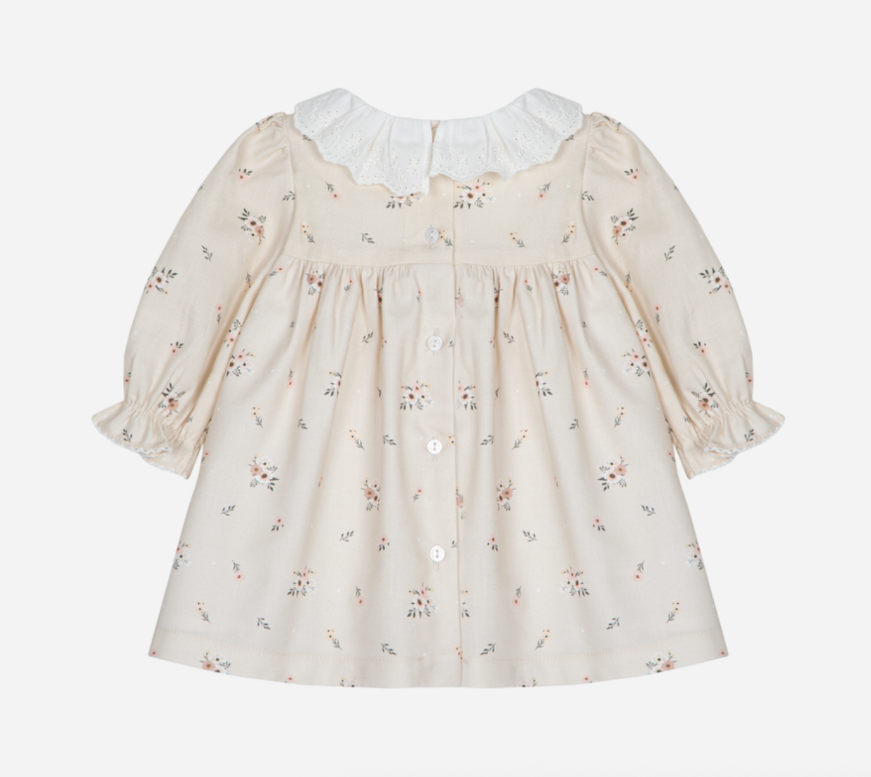 Beige viyella dress with lace collar from Anderson Parker