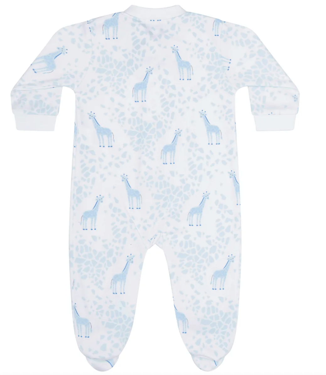 Blue Giraffe Print Zipper Footie from Anderson Parker