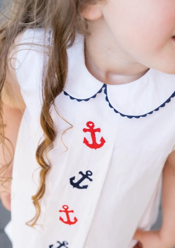 Bluebonnet Dress Simply White Seersucker - Anchors from Anderson Parker