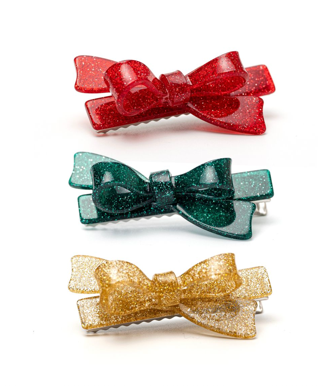 Bows Glitter Green Gold and Red Hair Clips from Anderson Parker