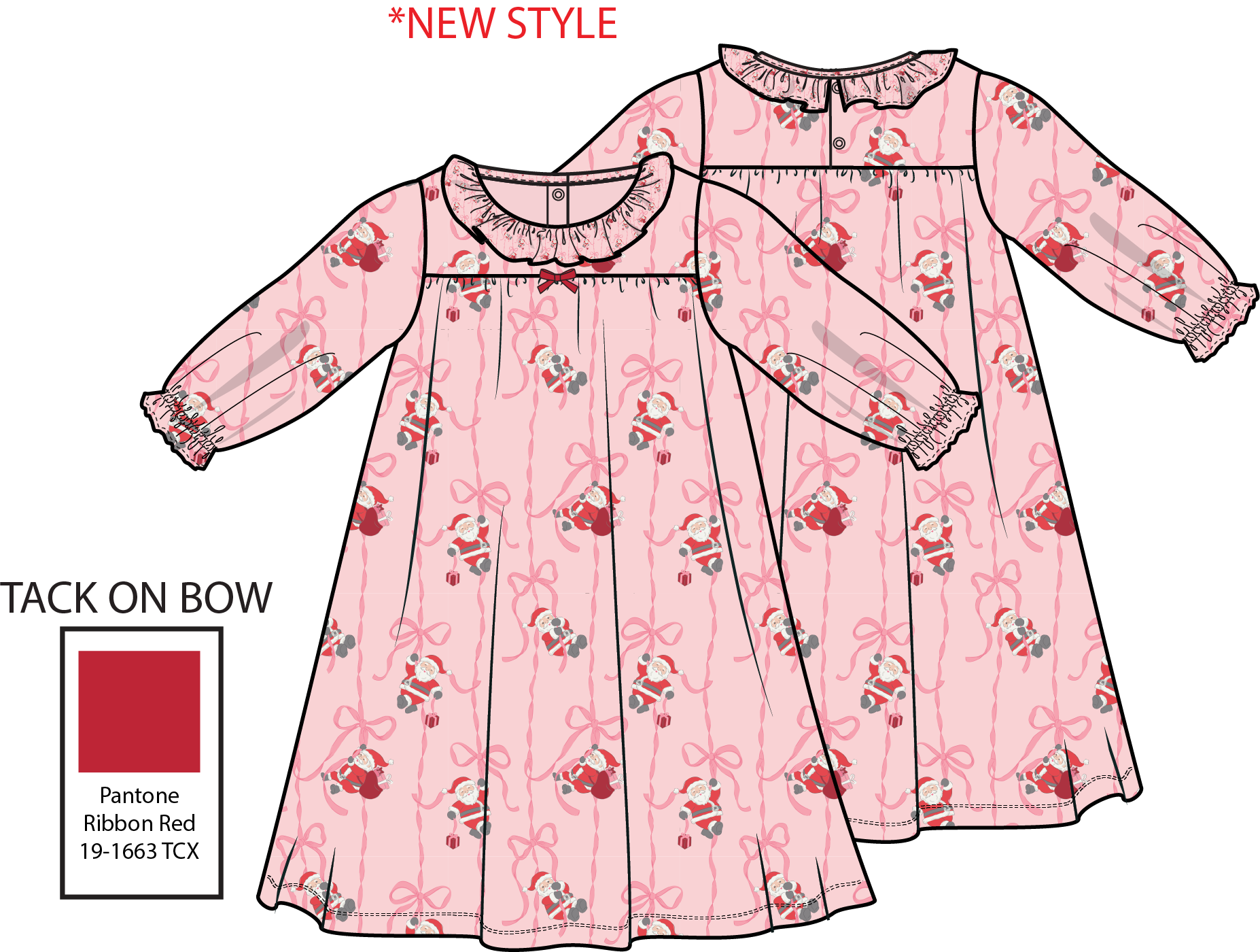 Bows & Santa - Long Sleeve Gown With Ruffle Collar from Anderson Parker