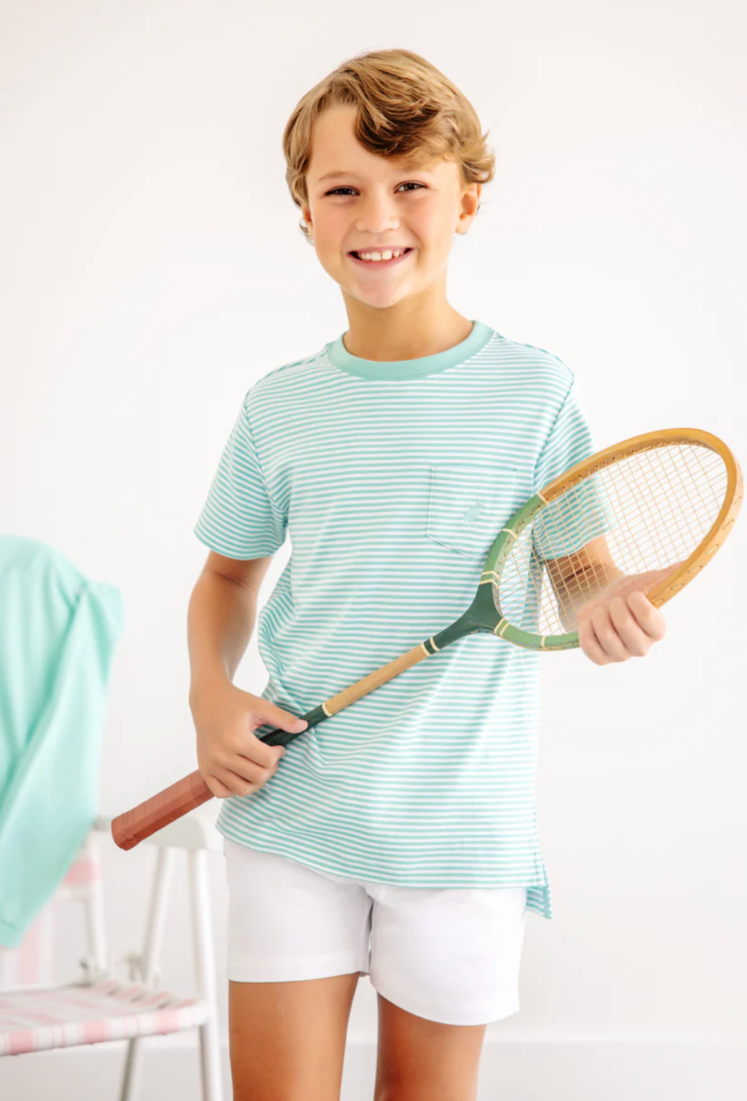 Carter Crewneck - Turks Teal Stripe with Turks Teal Stork from Anderson Parker