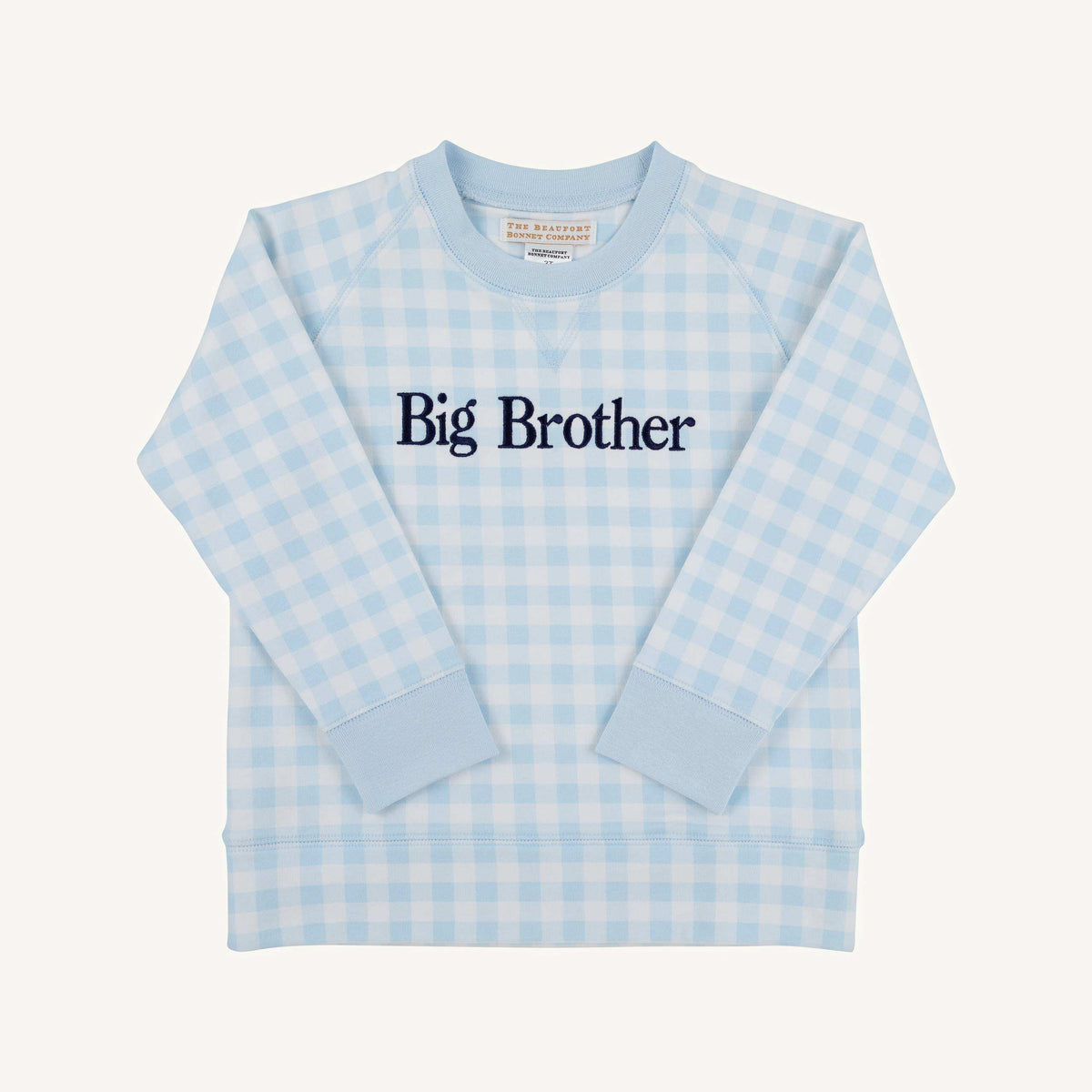Cassidy Comfy Crewneck - Boys - French Terry - Buckhead Blue Gingham/Buckhead Blue/Nantucket Navy/Big Brother from Anderson Parker