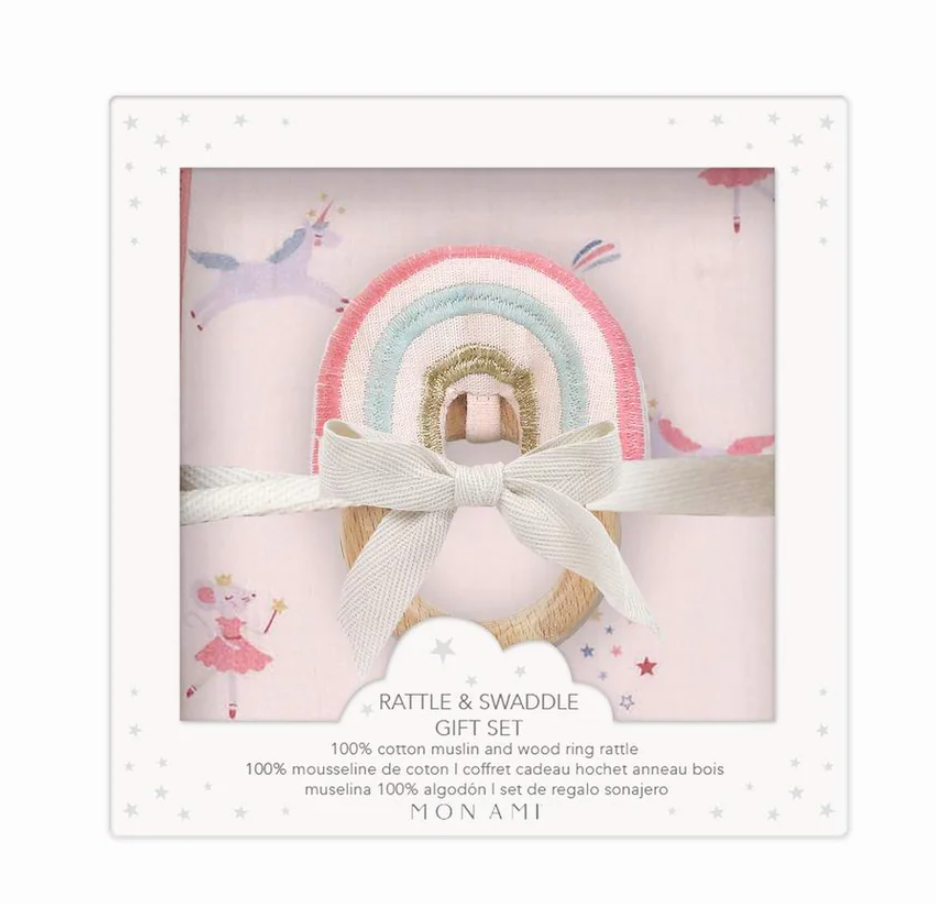 Chateau Magique Swaddle & Rainbow Rattle Gift Set from Anderson Parker