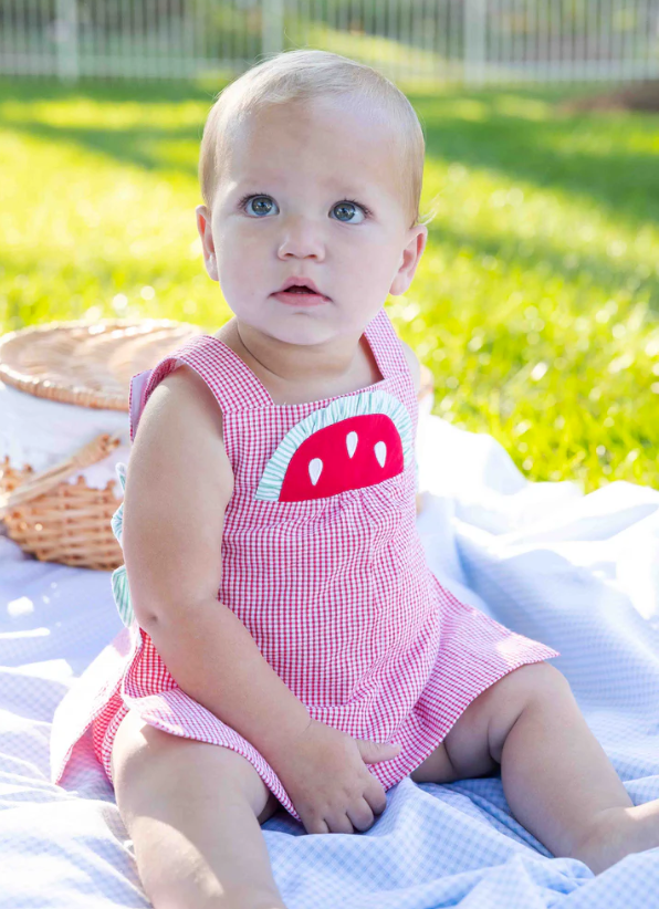 Check Seersucker Dress & Bloomer With Watermelon from Anderson Parker