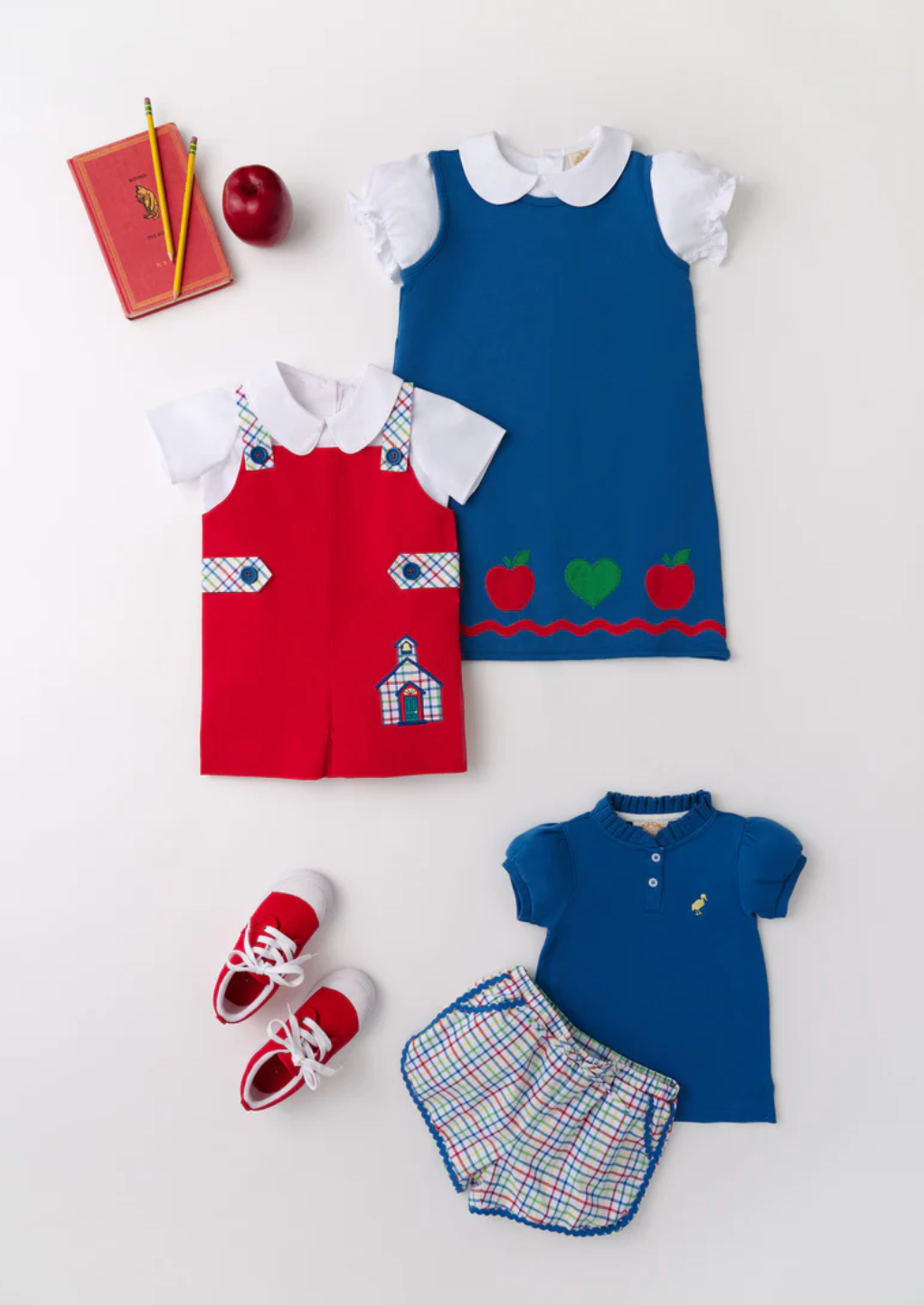 Cheryl Shorts - Kindness Wins Windowpane with Wood Boat Blue Ricrac Trim from Anderson Parker