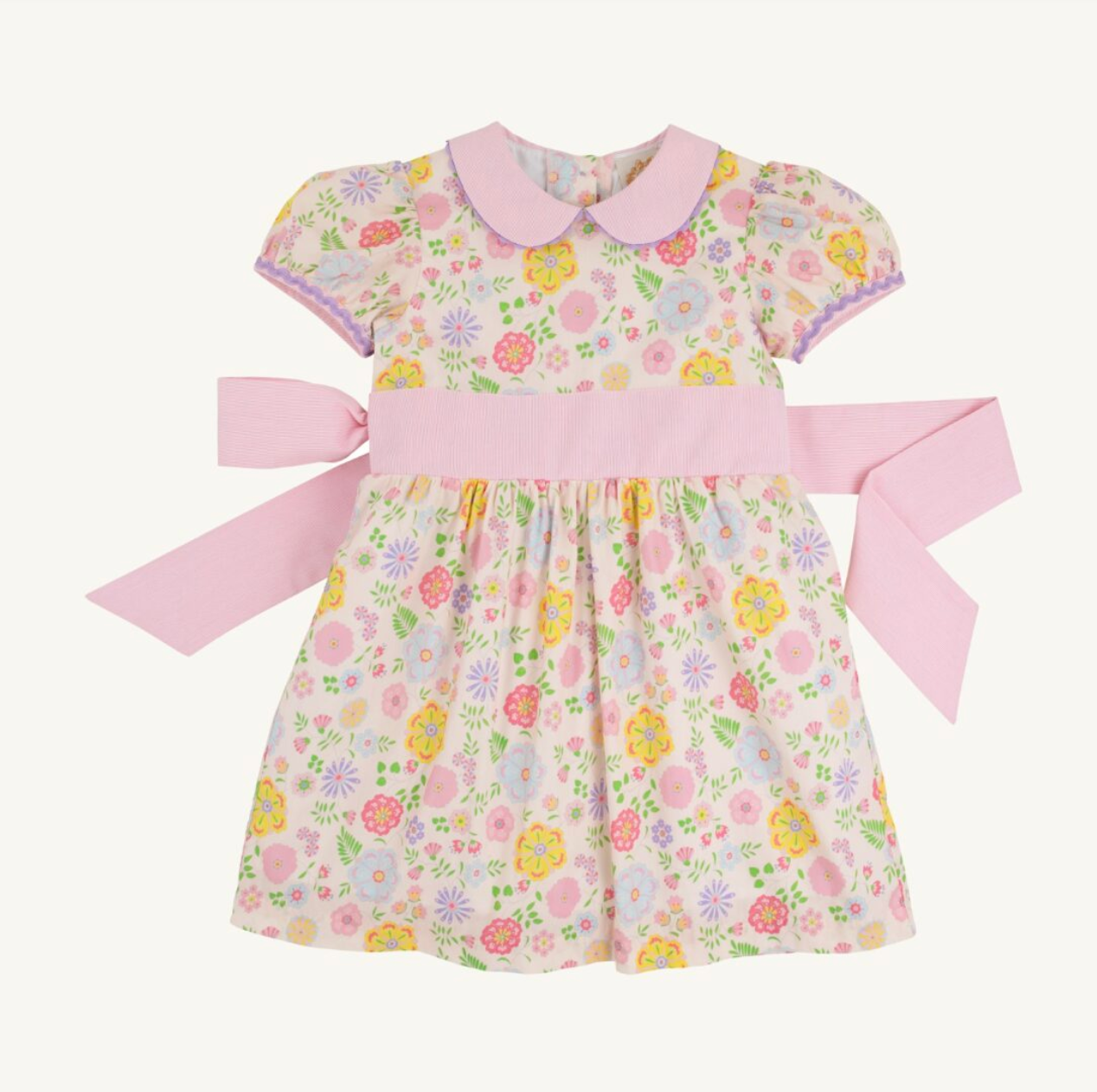 Cindy Lou Sash Dress - Broadcloth - Boca Grande Begonia/Hamptons Hot Pink Pique Stripe from Anderson Parker