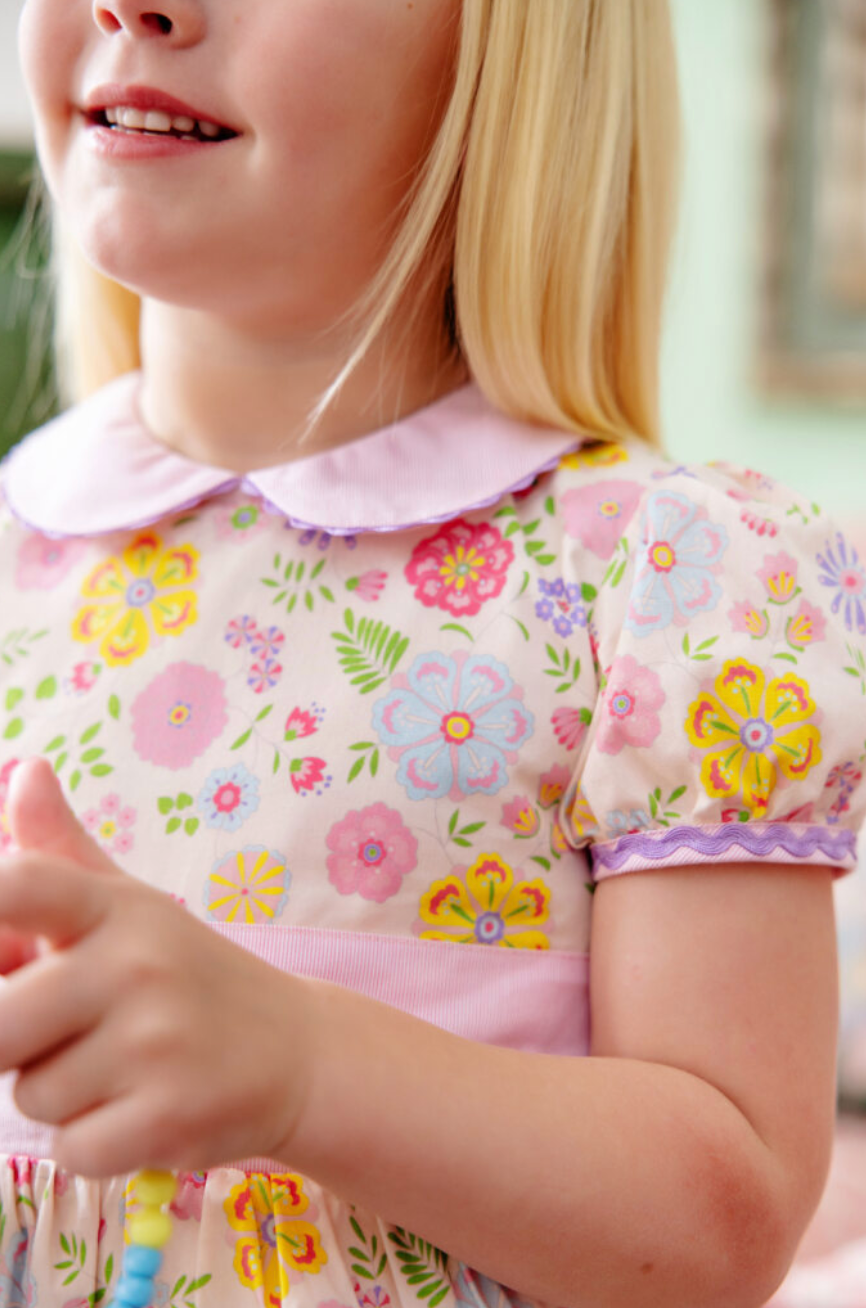 Cindy Lou Sash Dress - Broadcloth - Boca Grande Begonia/Hamptons Hot Pink Pique Stripe from Anderson Parker