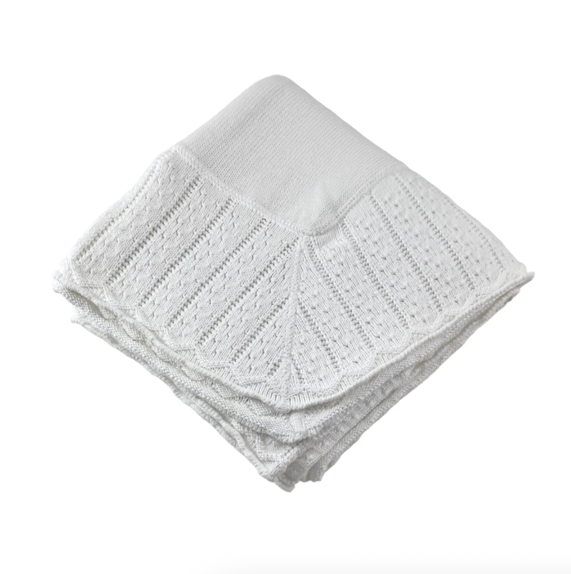 Cotton Jersey Baby Blanket with Knitted Color-Tipped Pointelle Border - White from Anderson Parker