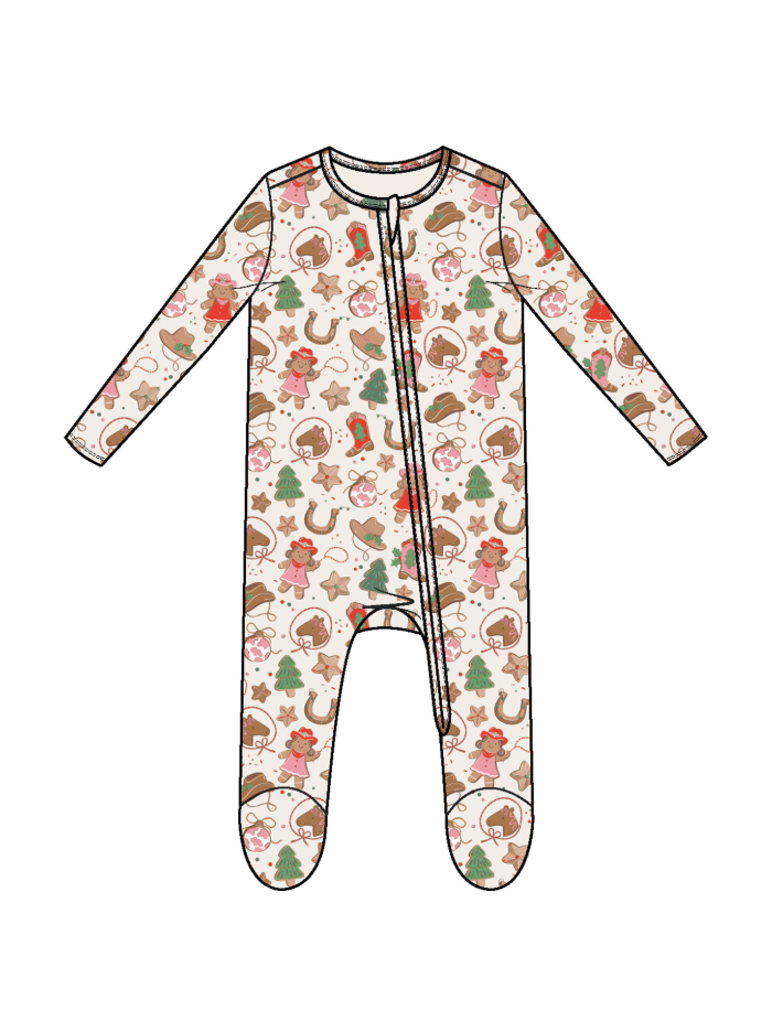 Cowgirl Christmas - 2 Way Zipper Ruffle Back Footie from Anderson Parker