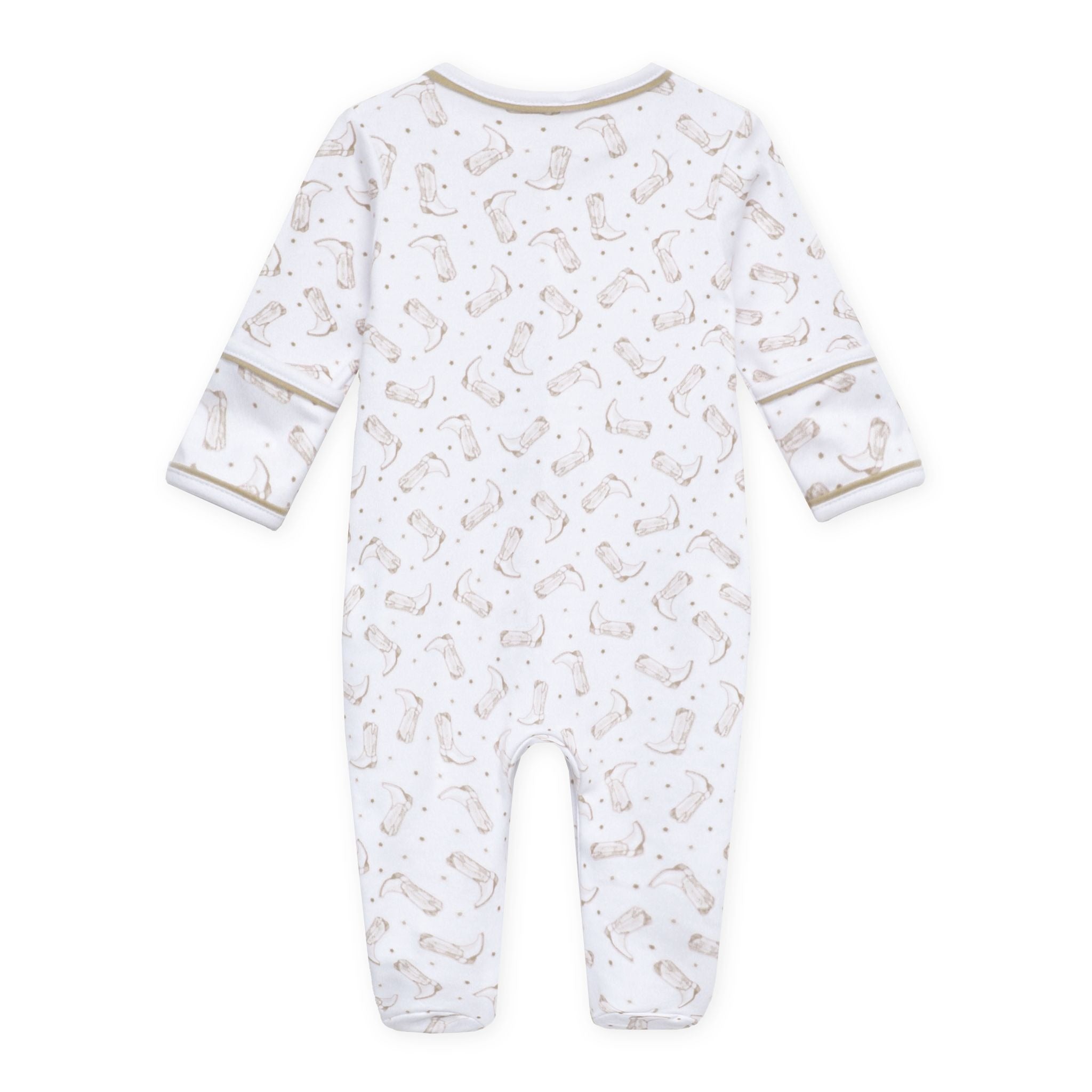 Darling Cowboy Boots Ivory Print Zip Footie from Anderson Parker