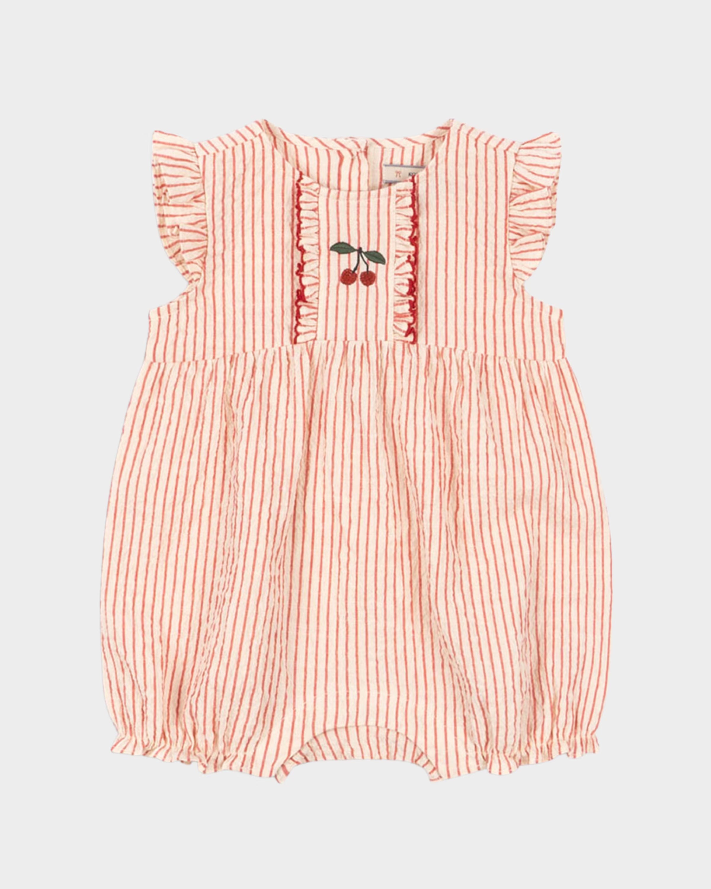 Ellie Ruffled Seersucker Romper - Amour Stripe from Anderson Parker