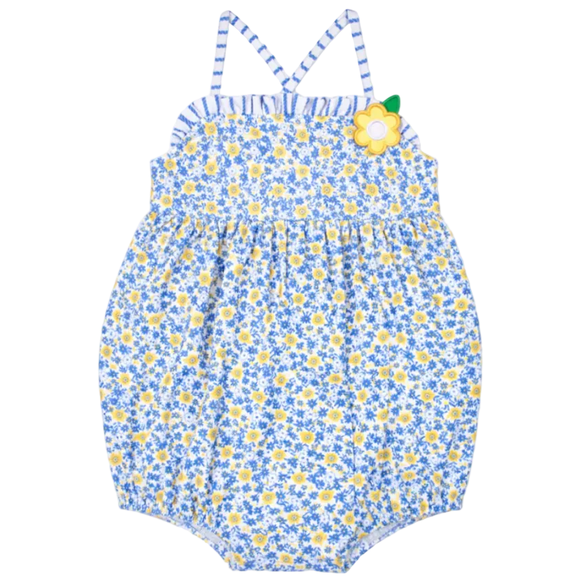 Floral Bubble Swimsuit with Flower - Blue & Yellow from Anderson Parker