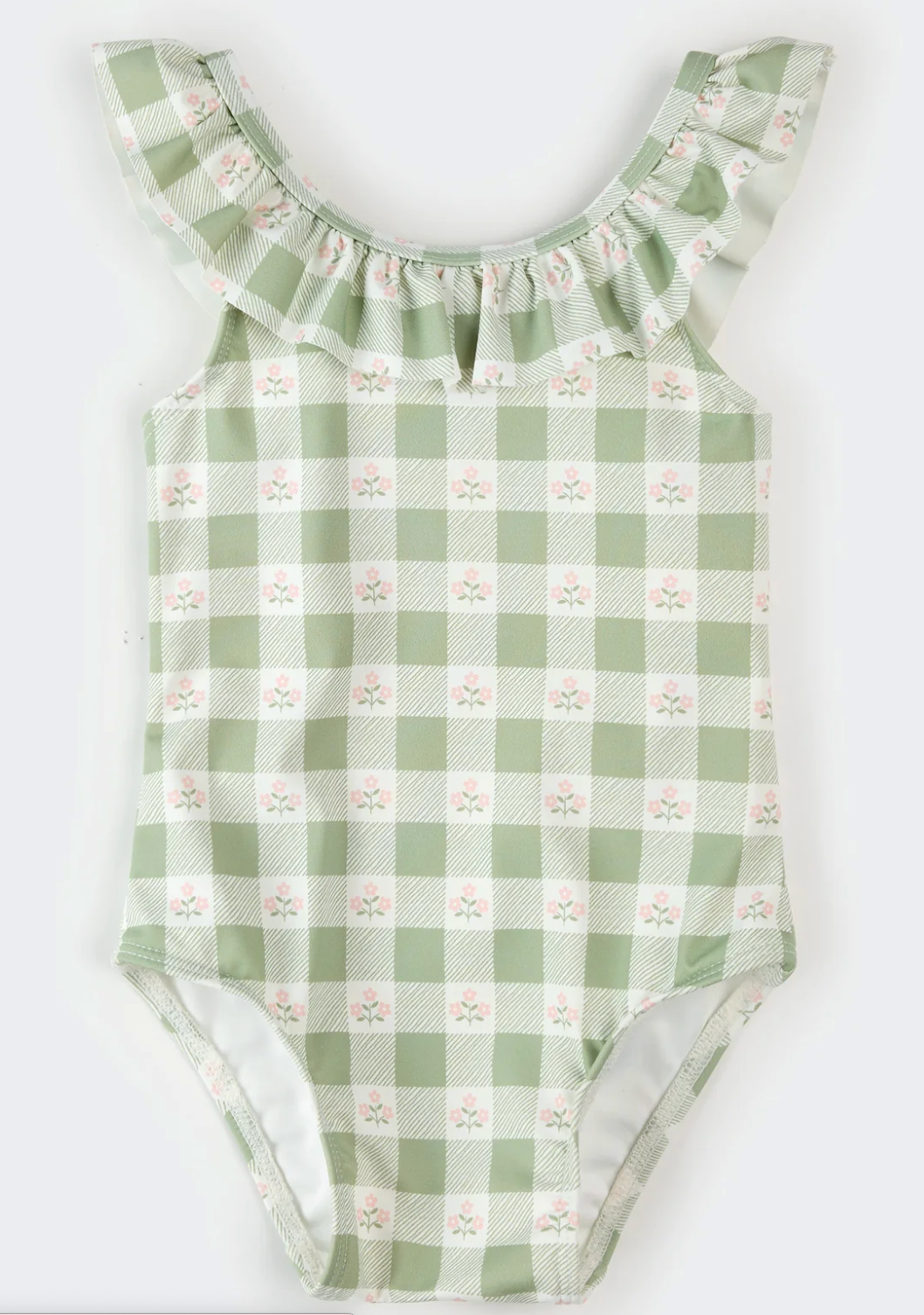 Flowers on Green Gingham Print Swimsuit from Anderson Parker