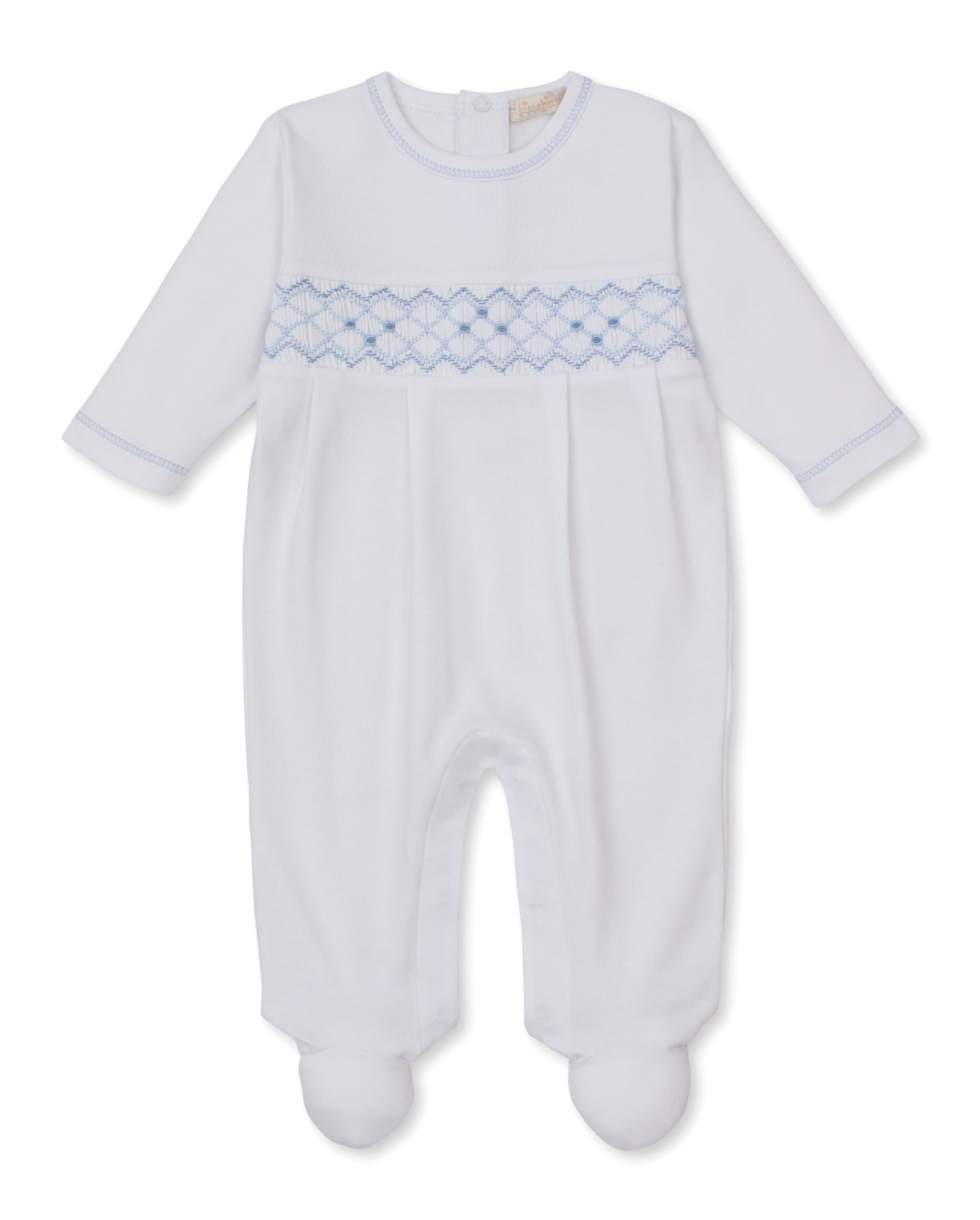 Footie with Hand Smocking - White/Lt. Blue from Anderson Parker
