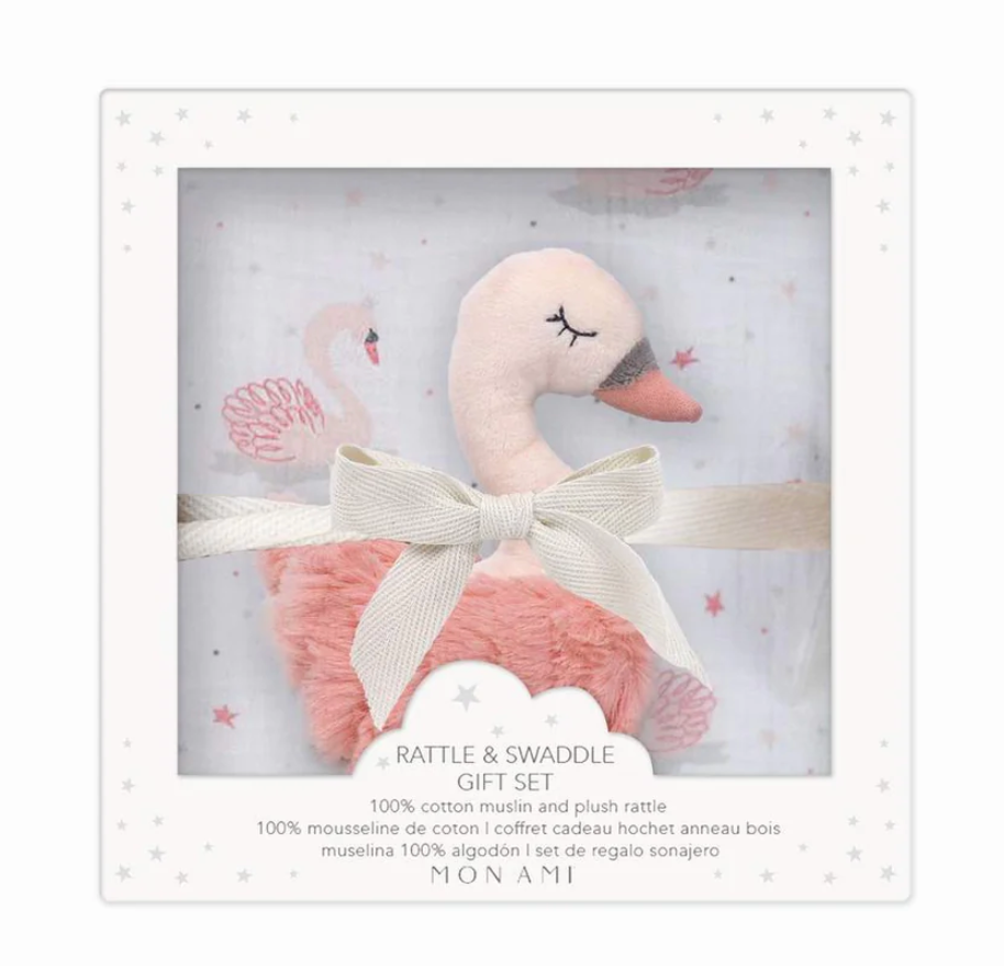 French Swan Blanket & Rattle Gift Set from Anderson Parker