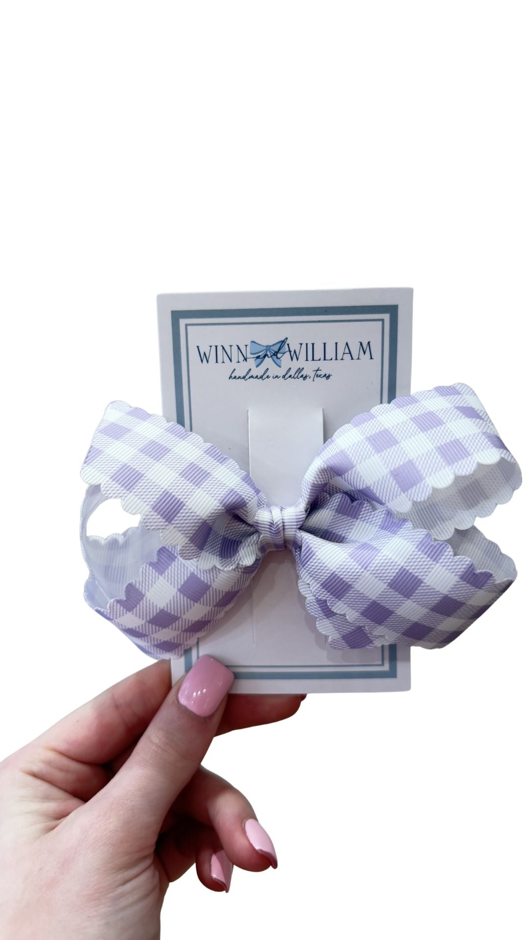 Gingham Scallop Via Bow - Lavender from Anderson Parker