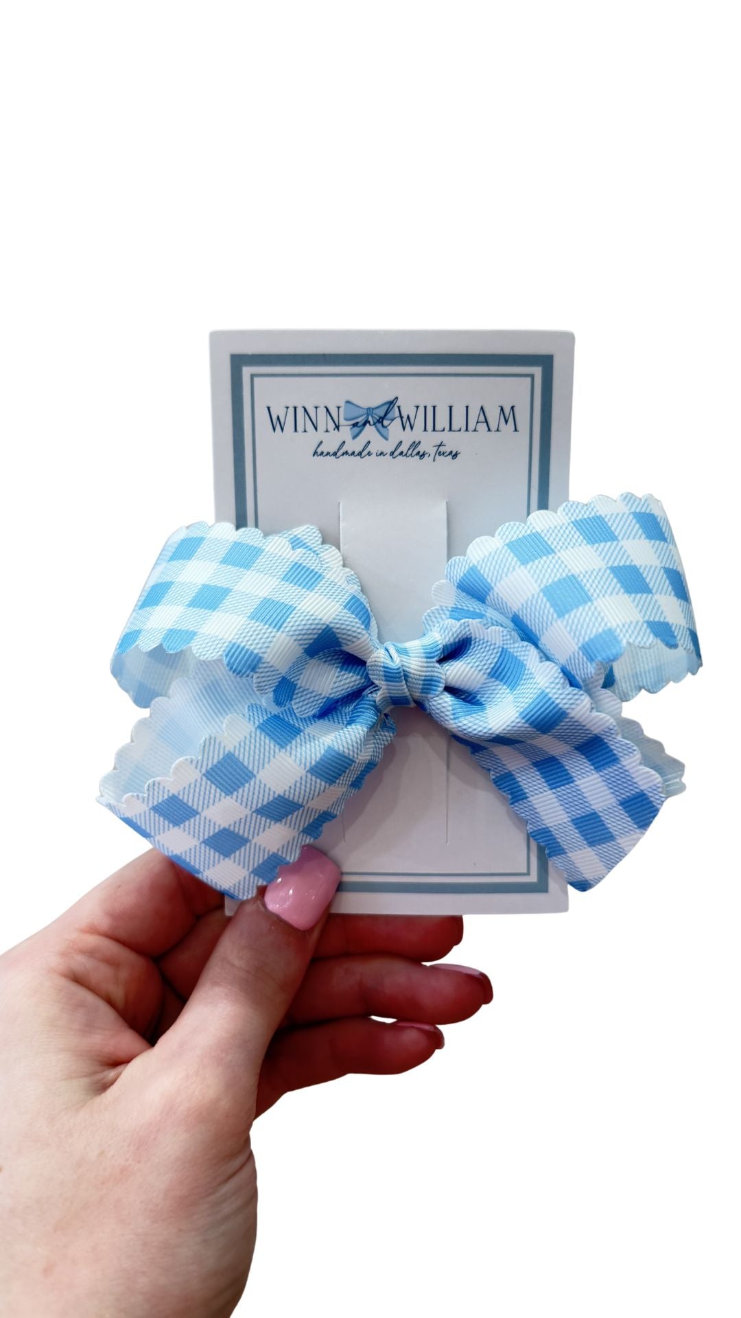 Gingham Scallop Via Bow - Light Blue from Anderson Parker