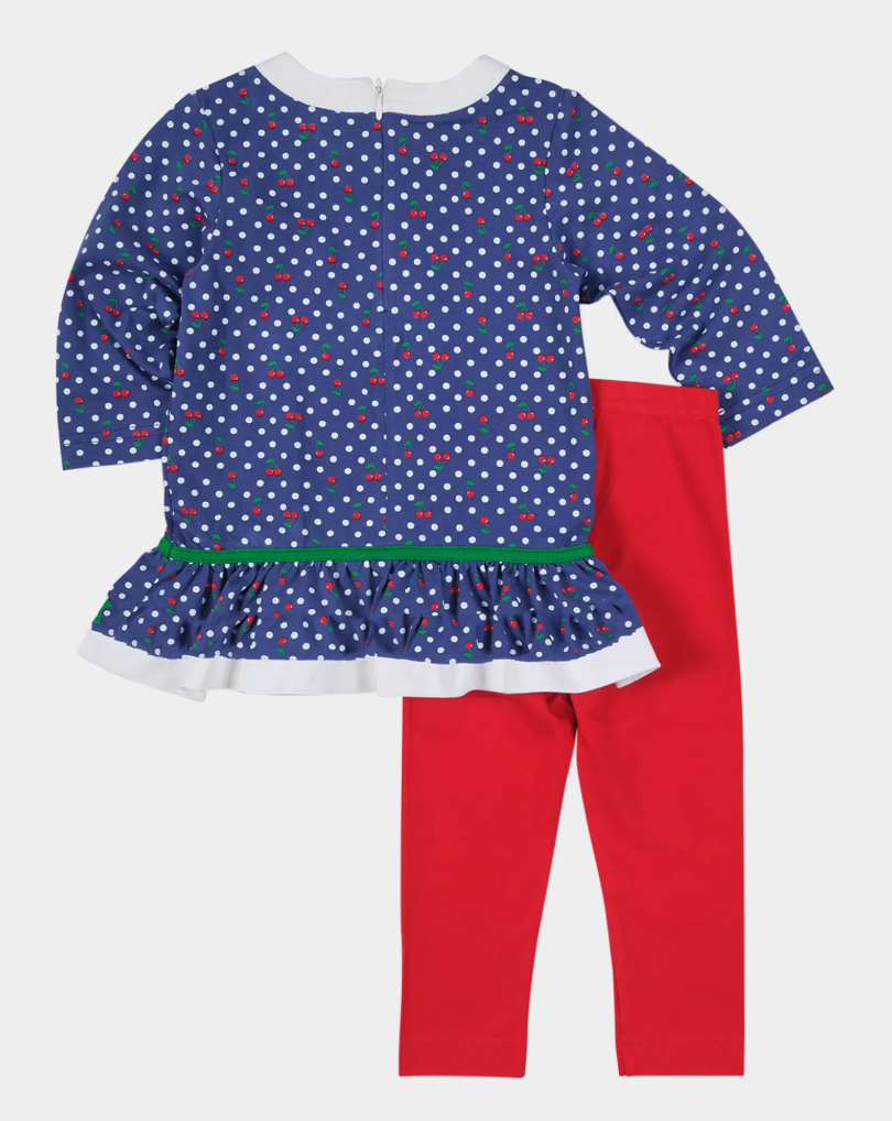 Girl's Polka Dot Cherry Knit Tunic Top & Leggings Set from Anderson Parker