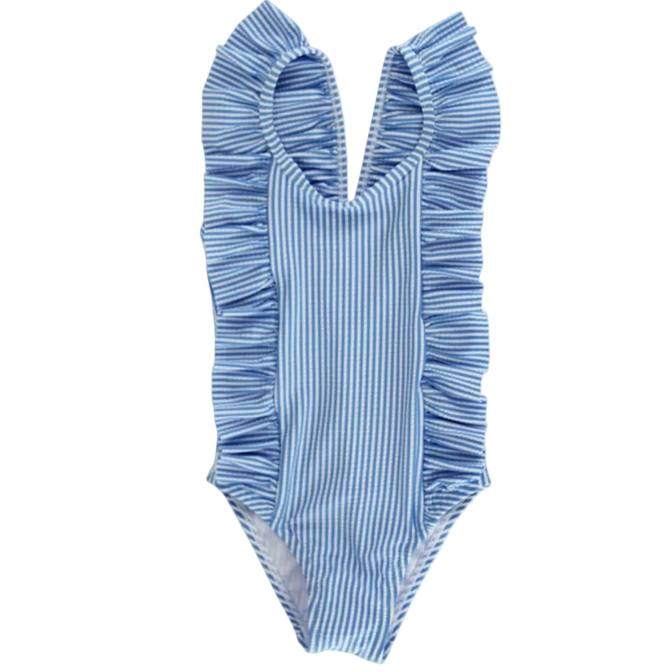 Girls Spandex Swim - Blue Seersucker from Anderson Parker