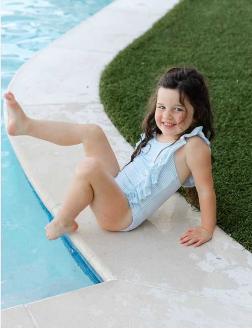 Girls Spandex Swim - Blue Seersucker from Anderson Parker