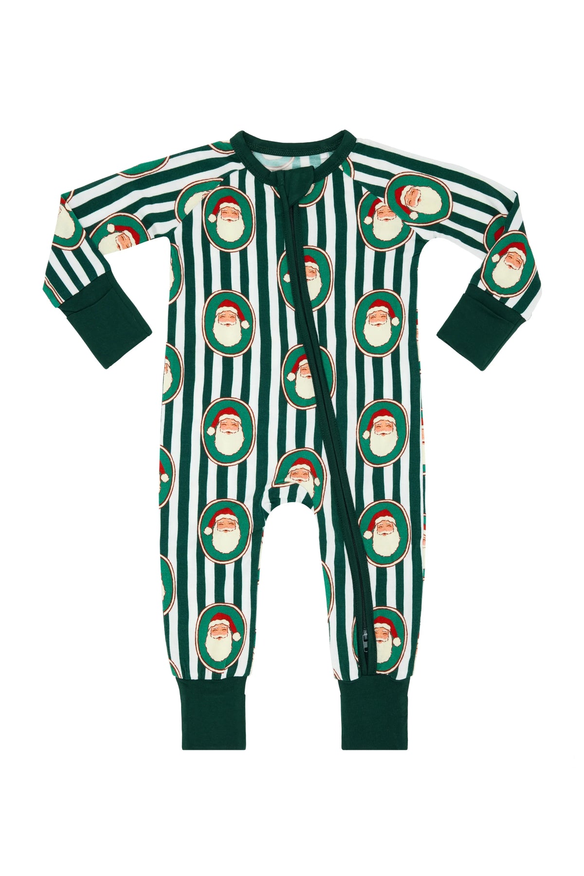 Green Santa Claus Lane Zipper Romper from Anderson Parker