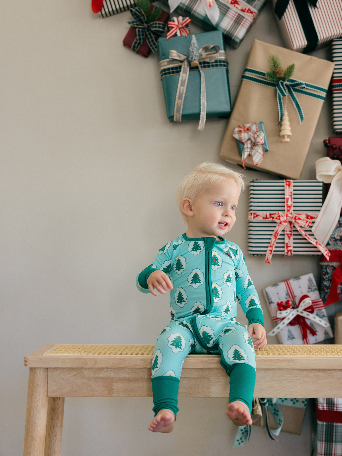 Green Starry Tree Zipper Romper from Anderson Parker