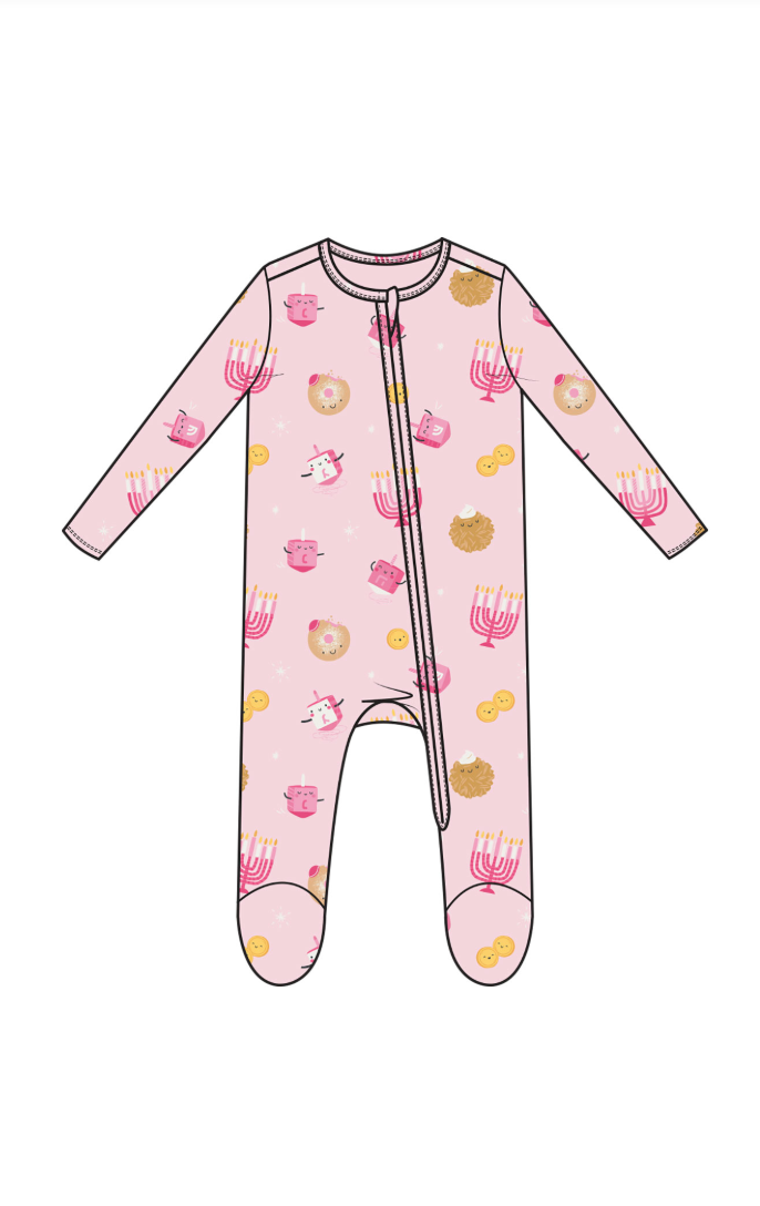 Hanukkah - Pink - 2 Way Zipper Ruffle Back Footie from Anderson Parker
