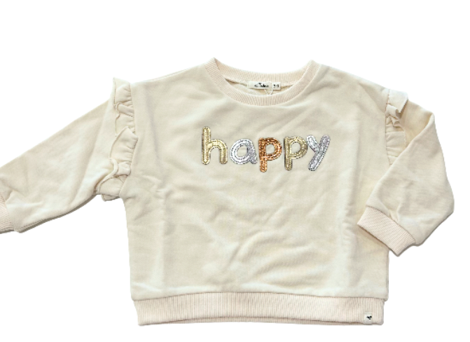 "Happy" Metallic Ruffle Slouch Sweatshirt from Anderson Parker