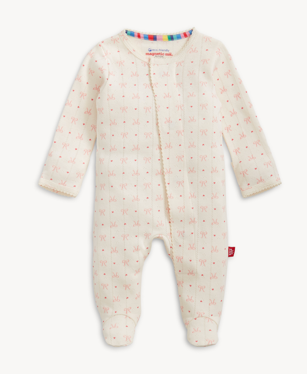 Heart & Bow Pointelle Magnetic Footie from Anderson Parker
