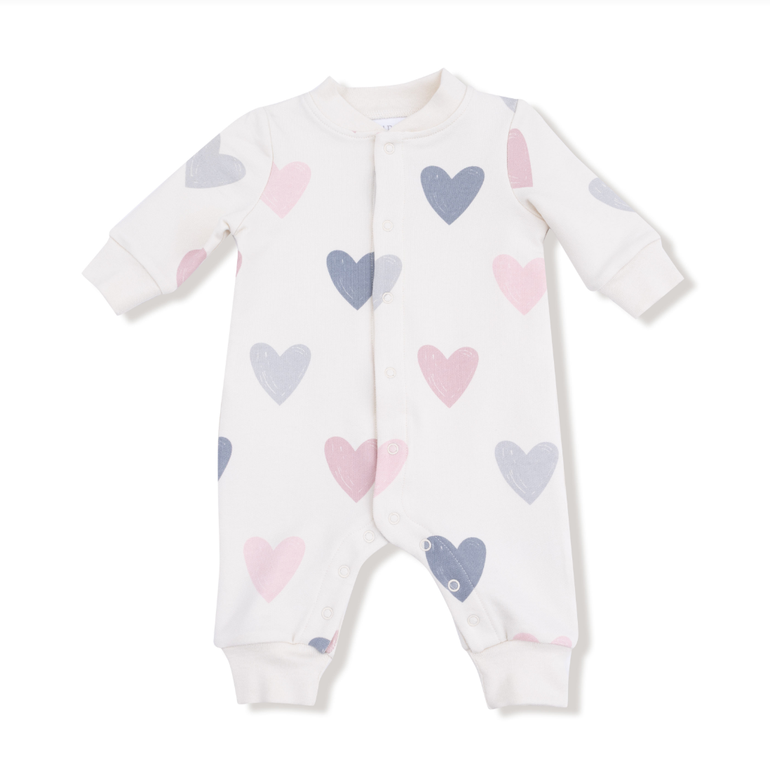 Hearts - French Terry - Baseball Collar Romper With Front Placket from Anderson Parker