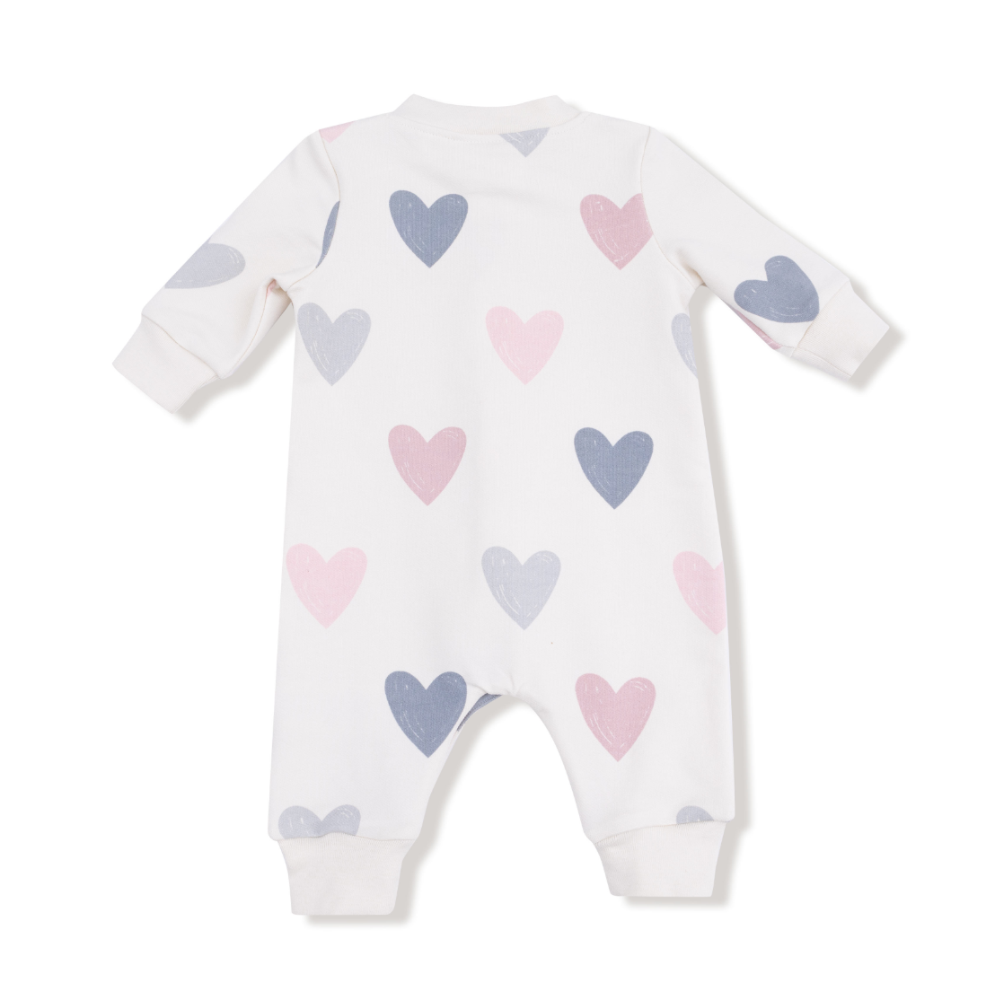 Hearts - French Terry - Baseball Collar Romper With Front Placket from Anderson Parker