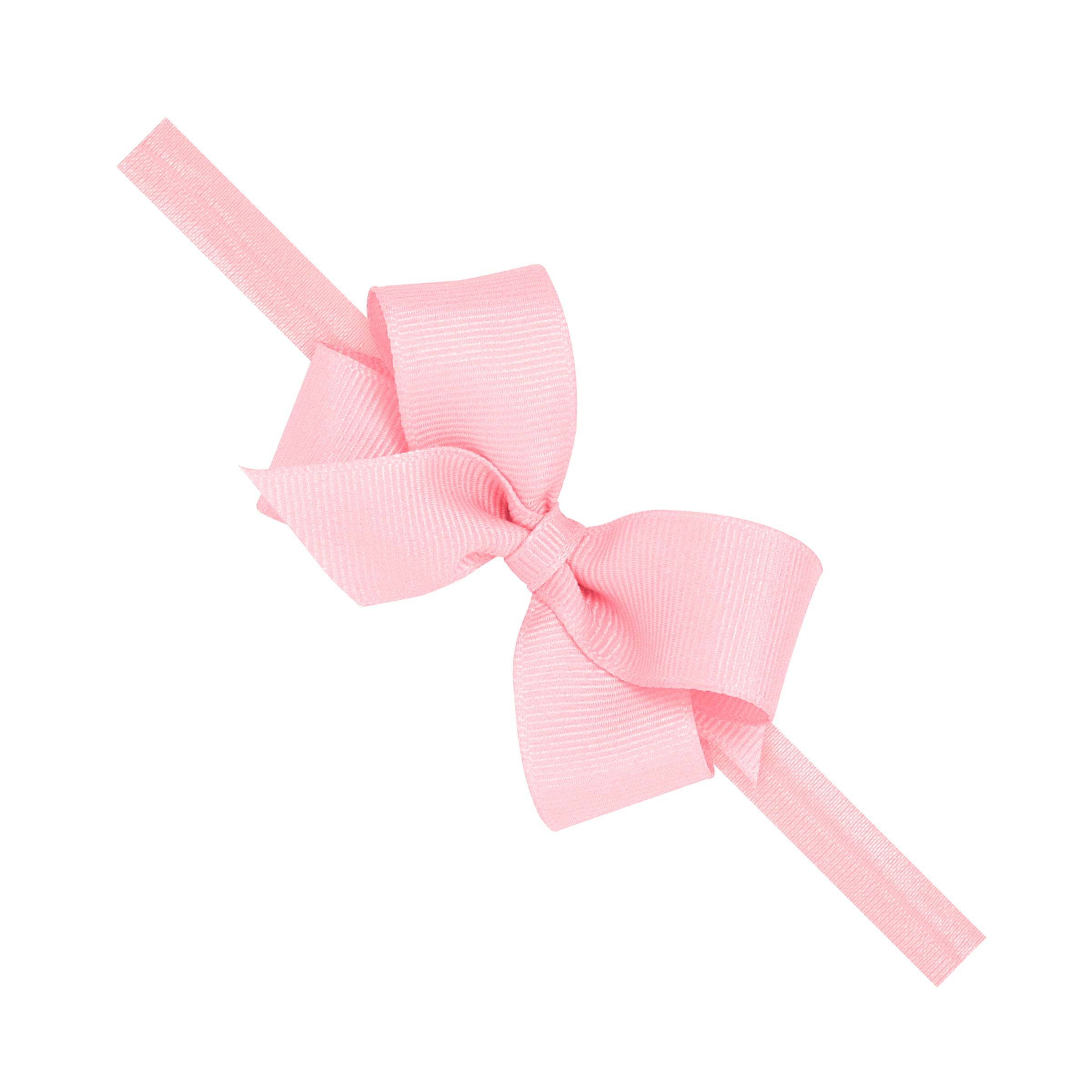 LT PINK - Mini Grosgrain Girls Hair Bow on a Soft Elastic Baby Band from Anderson Parker