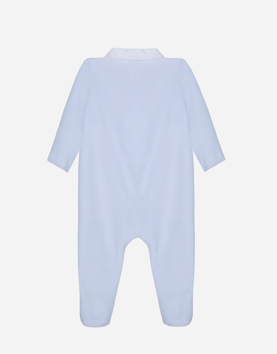 Light Blue velour collared babygrow from Anderson Parker