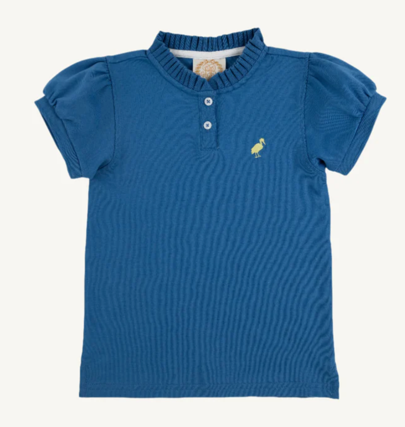 Little Miss Prim & Proper Polo - Wood Boat Blue with Worth Avenue White & Seaside Sunny Yellow Stork from Anderson Parker