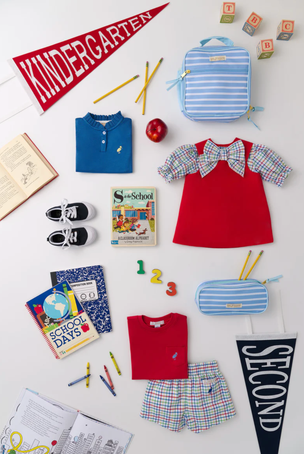 Little Miss Prim & Proper Polo - Wood Boat Blue with Worth Avenue White & Seaside Sunny Yellow Stork from Anderson Parker