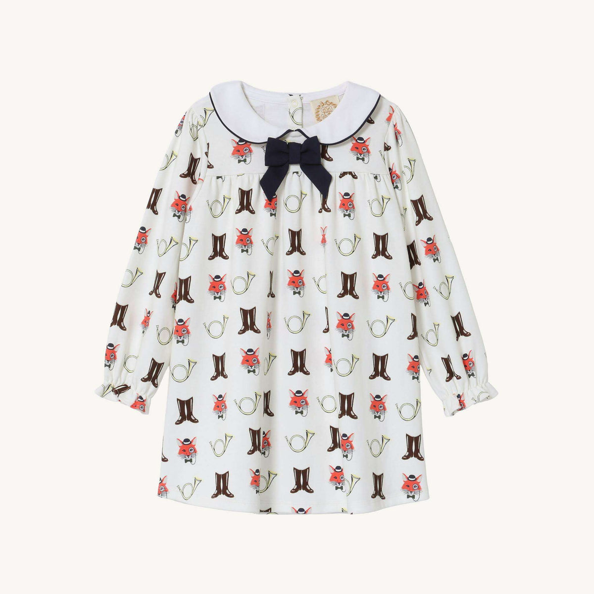 Long Sleeve Banks Bow Dress - Pima - Happy Hunting/Worth Ave White/Nantucket Navy from Anderson Parker