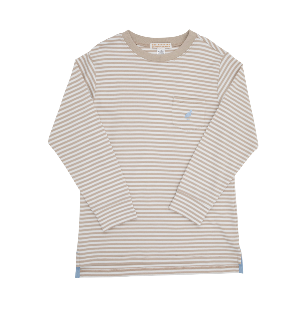 Long Sleeve Carter Crewneck - Keeneland Khaki Stripe/Barrington Blue from Anderson Parker