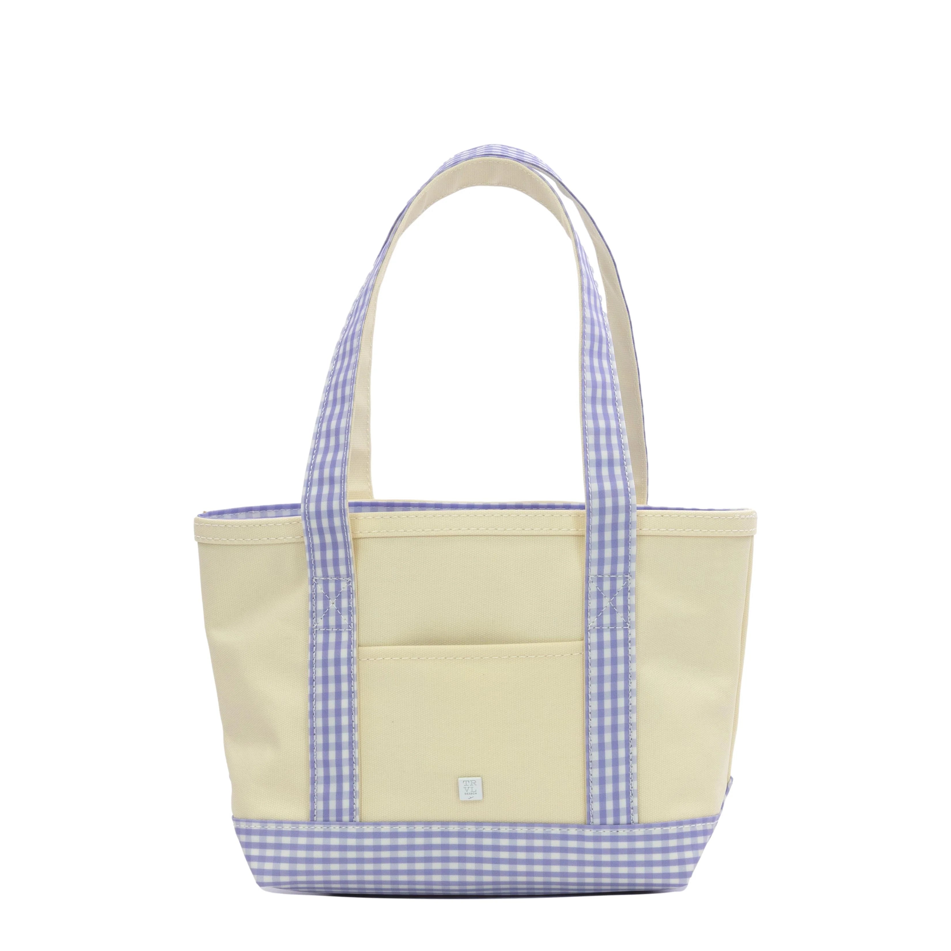 MINI TOTE - COATED CANVAS NATURAL With GINGHAM LILAC TRIM from Anderson Parker