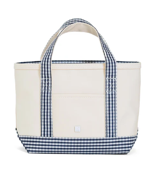 MINI TOTE - COATED CANVAS NATURAL With GINGHAM NAVY TRIM from Anderson Parker