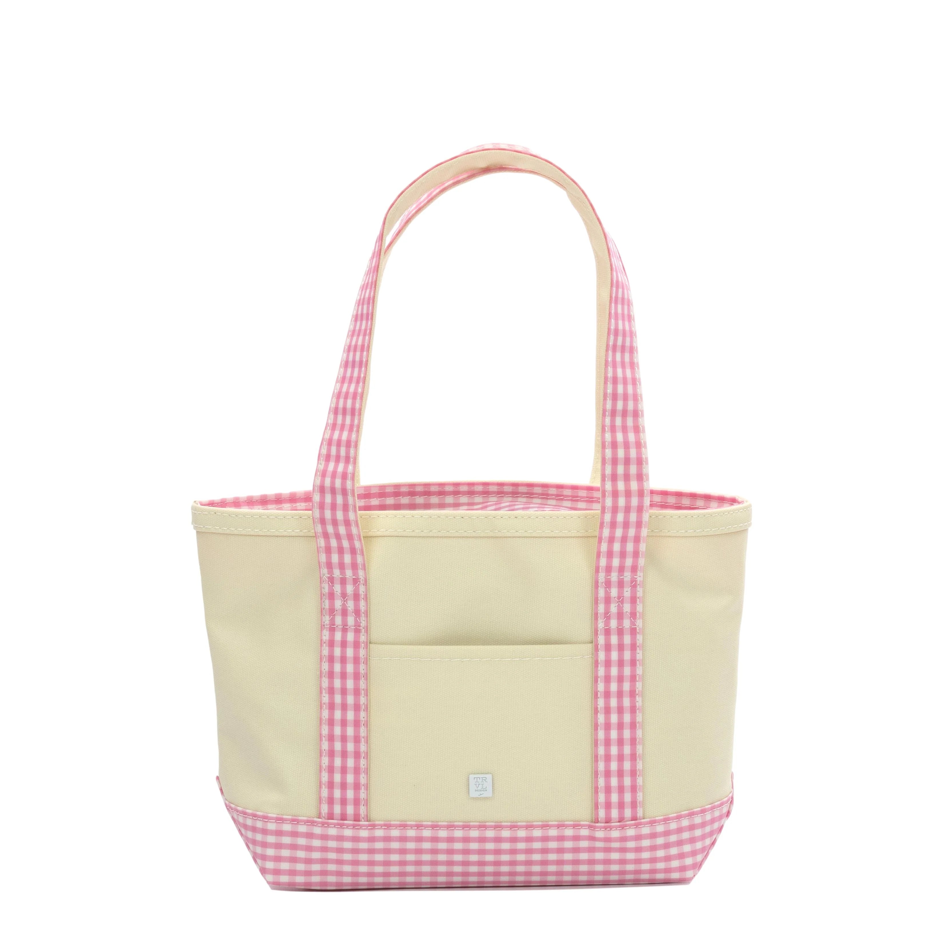 MINI TOTE - COATED CANVAS NATURAL With GINGHAM PINK TRIM from Anderson Parker