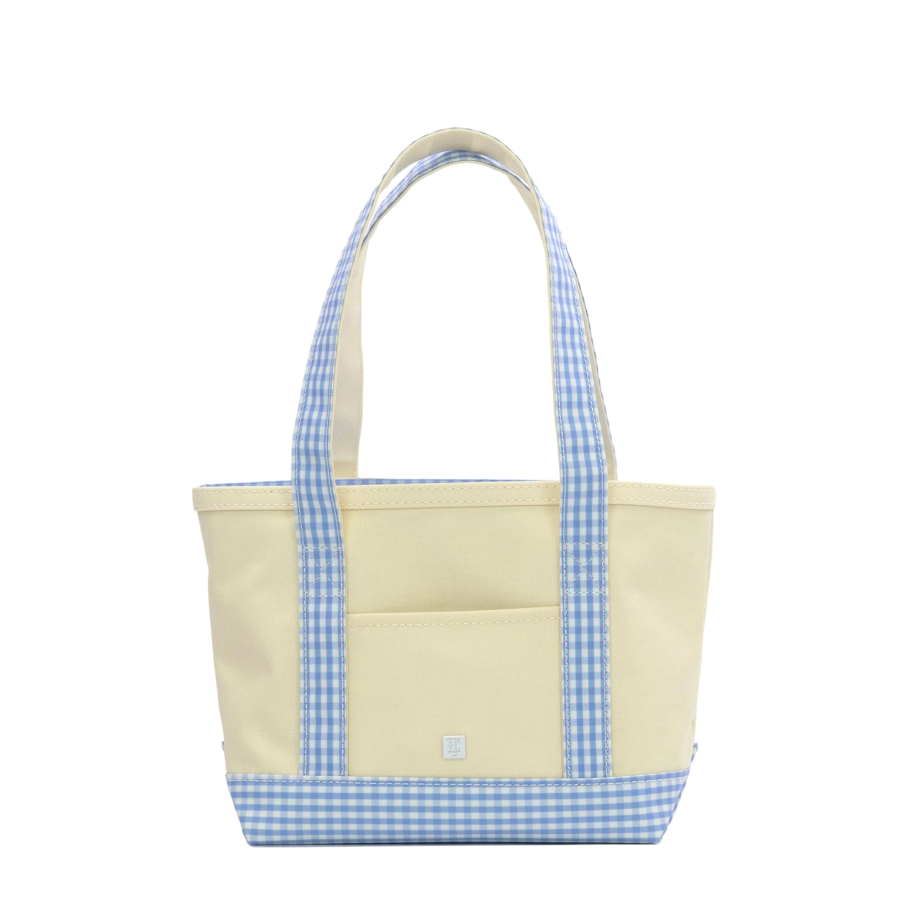 MINI TOTE - COATED CANVAS NATURAL With GINGHAM SKY TRIM from Anderson Parker