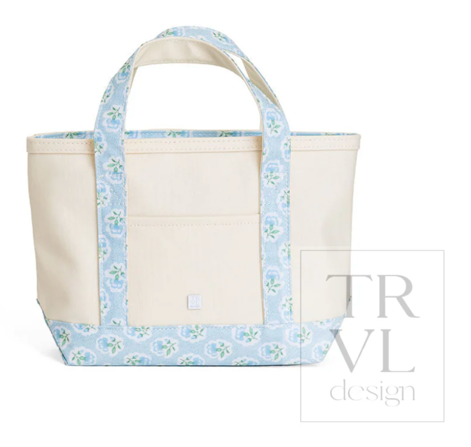 MINI TOTE - COATED CANVAS NATURAL with Petite Fleur Blue from Anderson Parker