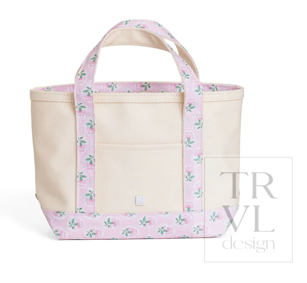 MINI TOTE - COATED CANVAS NATURAL with Petite Fleur Pink from Anderson Parker