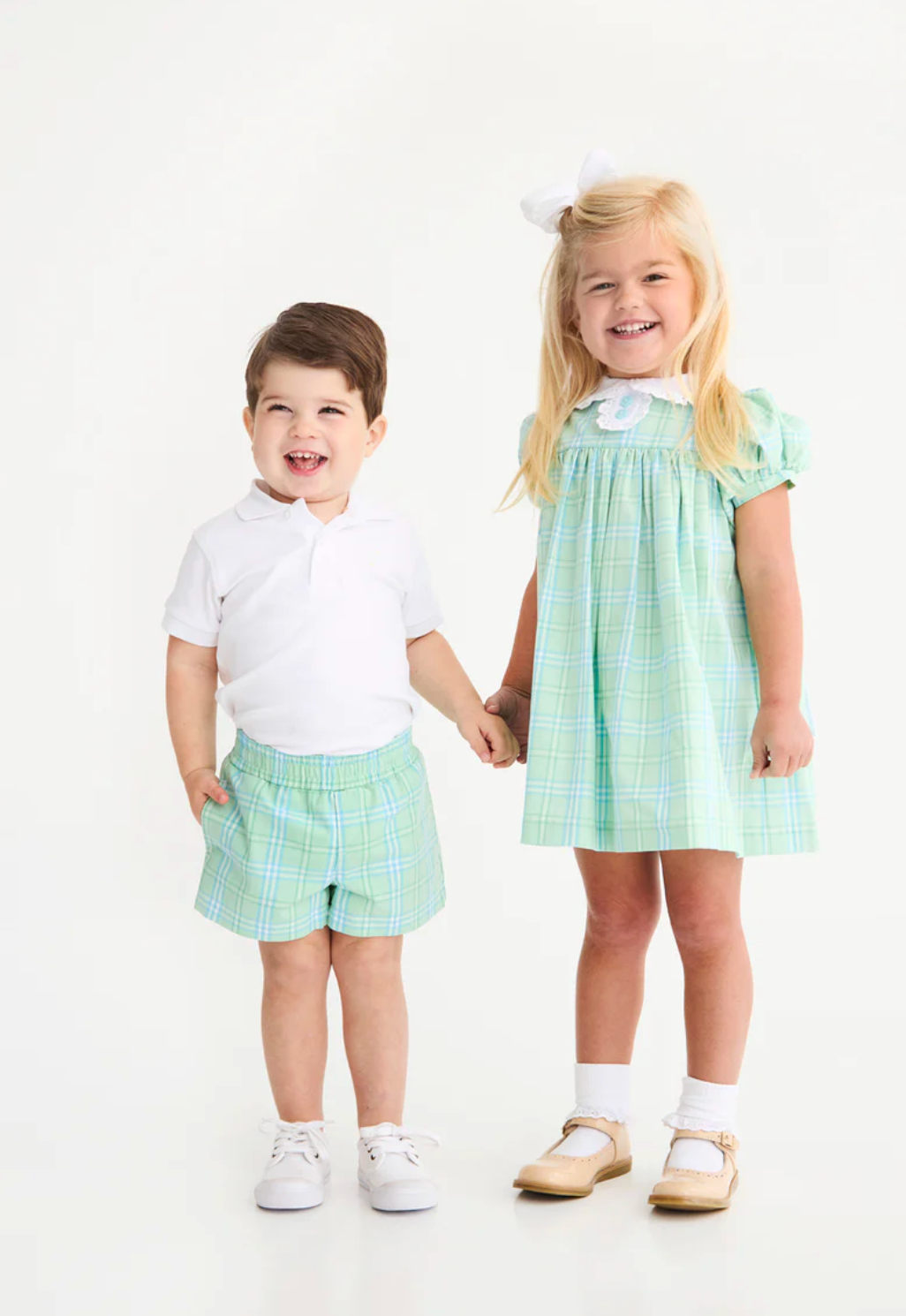 Mary Dal Dress - Pelham Bay Plaid (Green) with Worth Avenue White from Anderson Parker