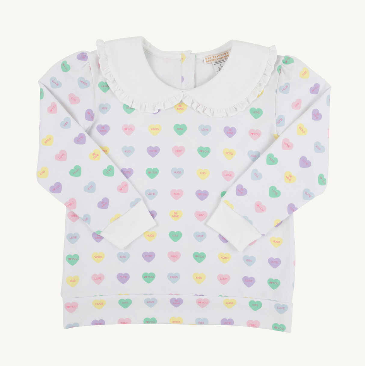 Maude's Ruffle Cassidy Comfy Crewneck - We Heart You (Palm Beach Pink)/Worth Ave White from Anderson Parker