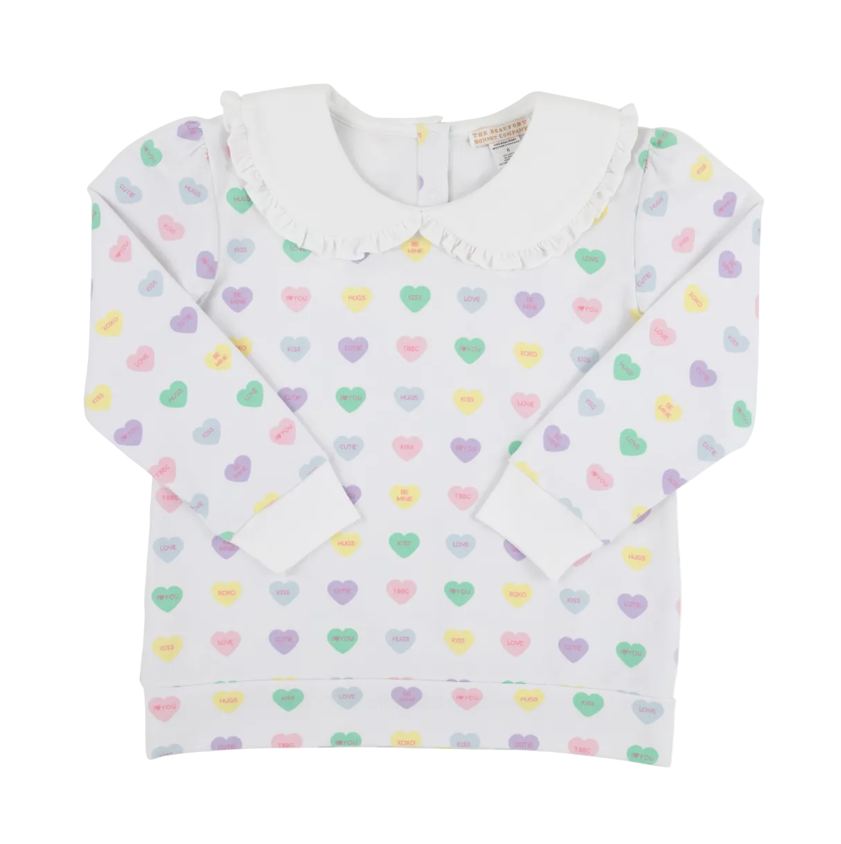 Maude's Ruffle Cassidy Comfy Crewneck - We Heart You (Palm Beach Pink)/Worth Ave White from Anderson Parker