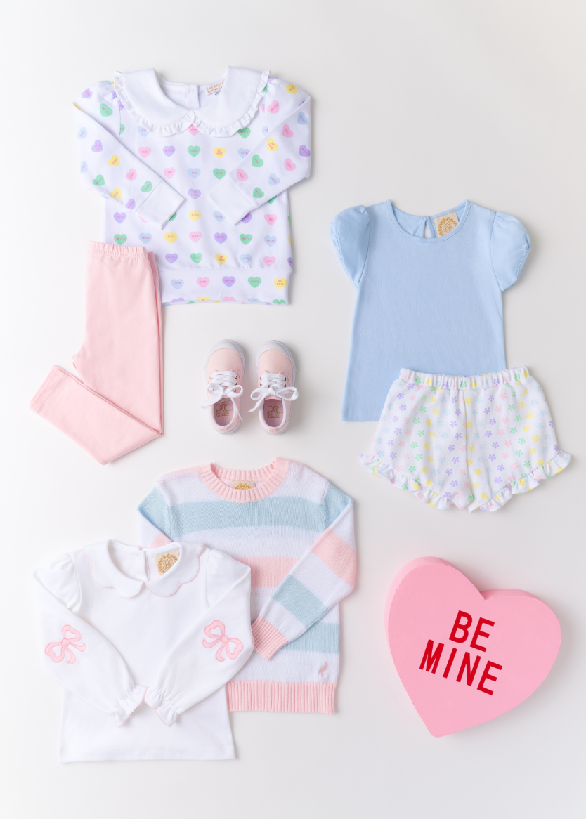 Maude's Ruffle Cassidy Comfy Crewneck - We Heart You (Palm Beach Pink)/Worth Ave White from Anderson Parker